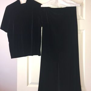 Black velvet shirt with matching skirt